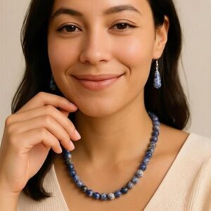 Blue handmade Sodalite Beaded Necklace and Drop Earrings Set